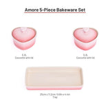 Lagostina Stoneware Heart Cocottes and Tray, Gradient Rose, 5-pc image 7