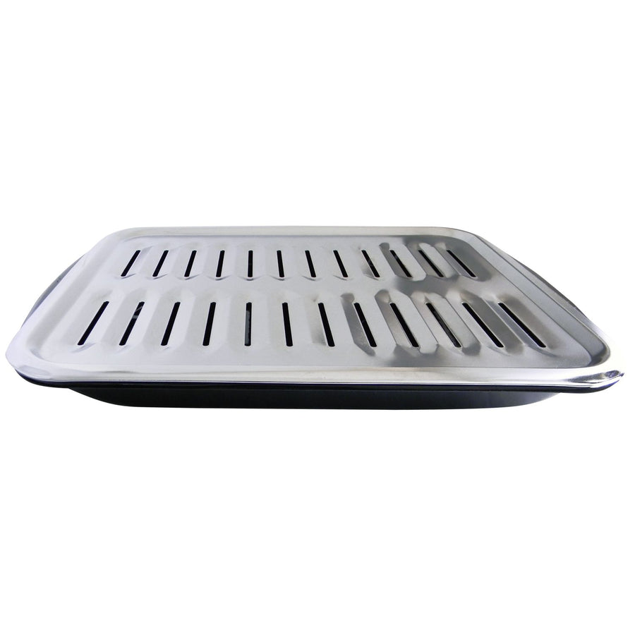 Laser 62250 2-in-1 Broiler Pan, Chrome/Porcelain, Dishwasher Safe, Black, 16 x 12.75 x 1.75-in