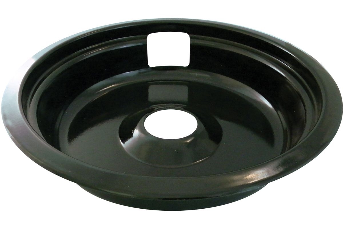 Laser 62490 Universal Porcelain Stove Deep-Draw Drip Pan with Trim Ring, Black, 8-in