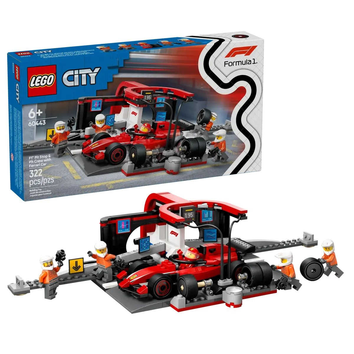 Lego City 60443 F1 Pit Stop and Pit Crew with Ferrari Car, 322-pc