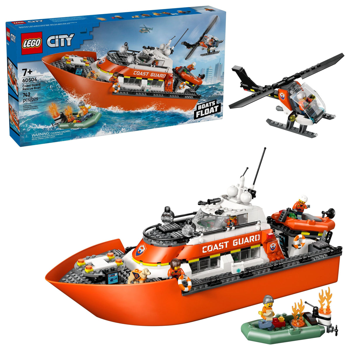 LEGO City Coast Guard Rescue Boat & Helicopter Building Set - 60504, 742-pcs, Ages 7+