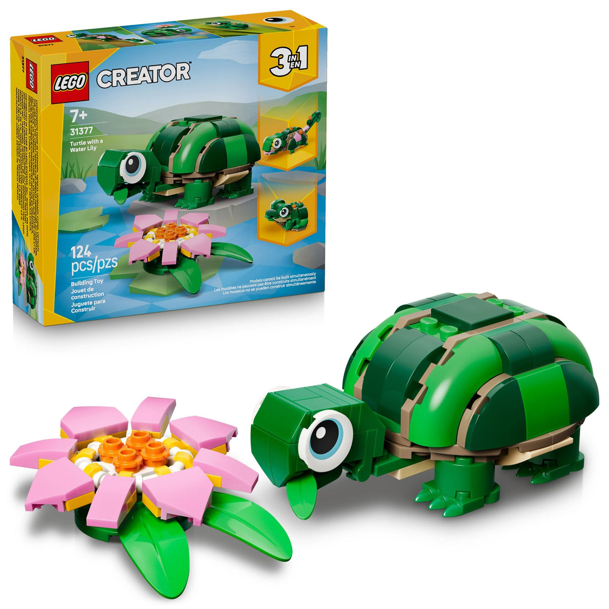 LEGO Creator 3-in-1 Turtle with a Water Lily Flower Toy Building Set - 31377, 124-pcs, Ages 7+