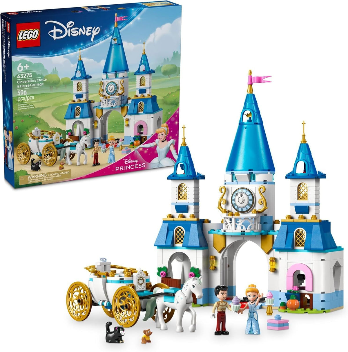 LEGO Disney Cinderella's Castle & Horse Carriage - 43275, 596-pcs, Ages 6+