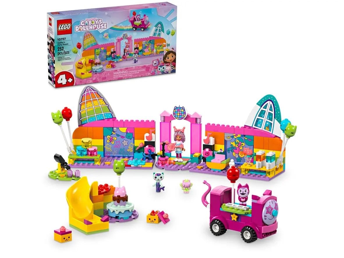 LEGO Gabby’s Dollhouse Gabby’s Party Room Playset with Pink Car - 10797, 252-pcs, Ages 4+