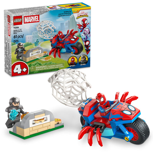 LEGO Marvel Spidey And His Amazing Friends Spidey on his Motorcycle vs. Rhino - 11206, 61-pcs, Ages 4+