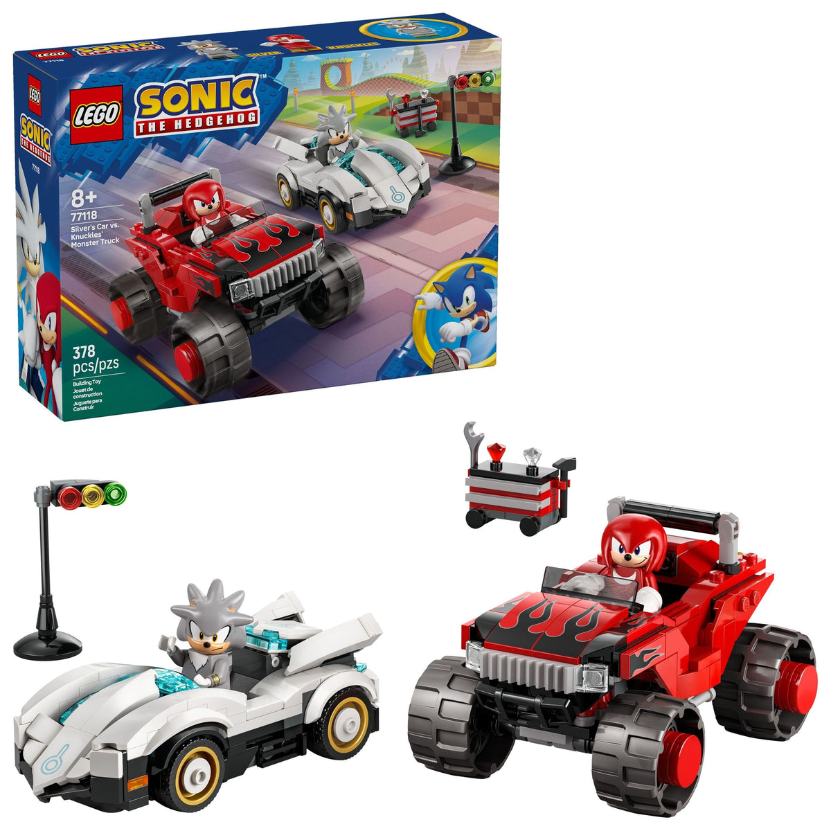 LEGO Sonic The Hedgehog Silver’s Car vs. Knuckles’ Monster Truck - 77118, 378-pcs, Ages 8+