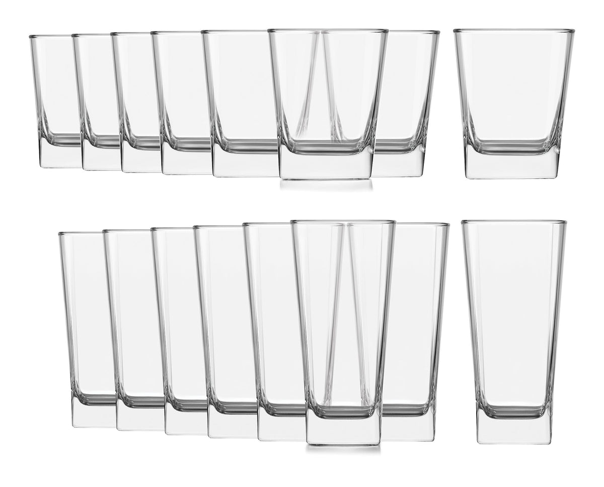Libbey Bristol 16pc Glassware Set, Dishwasher Safe, 8pc x 12.2-oz and 8pc x 14.4-oz