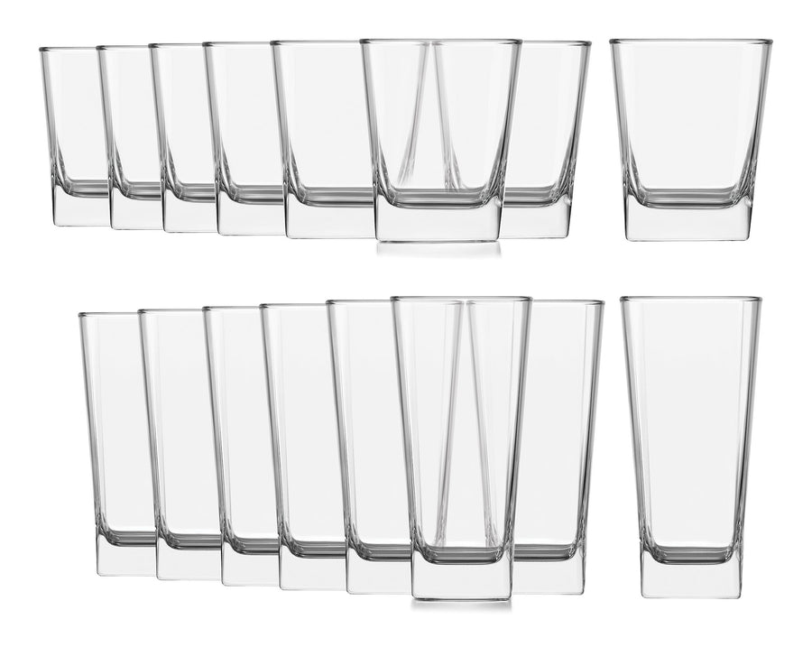 Libbey Bristol 16pc Glassware Set, Dishwasher Safe, 8pc x 12.2-oz and 8pc x 14.4-oz