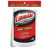 Libman Heavy Duty All-Purpose Machine Washable 100% Cotton Terry Towels, White, 12-pk