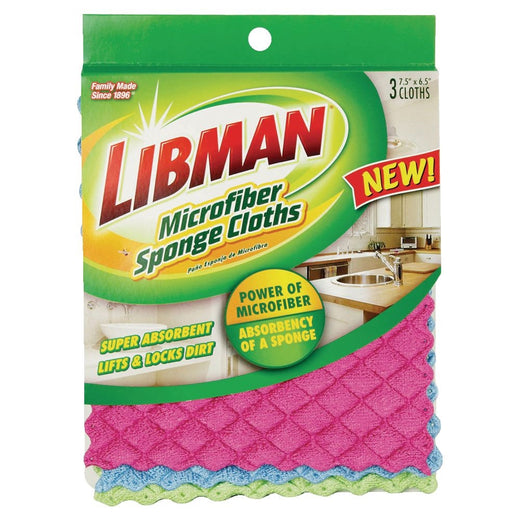 Libman Machine Washable Microfibre Sponge Cloths, Assorted Colours, 3-pk
