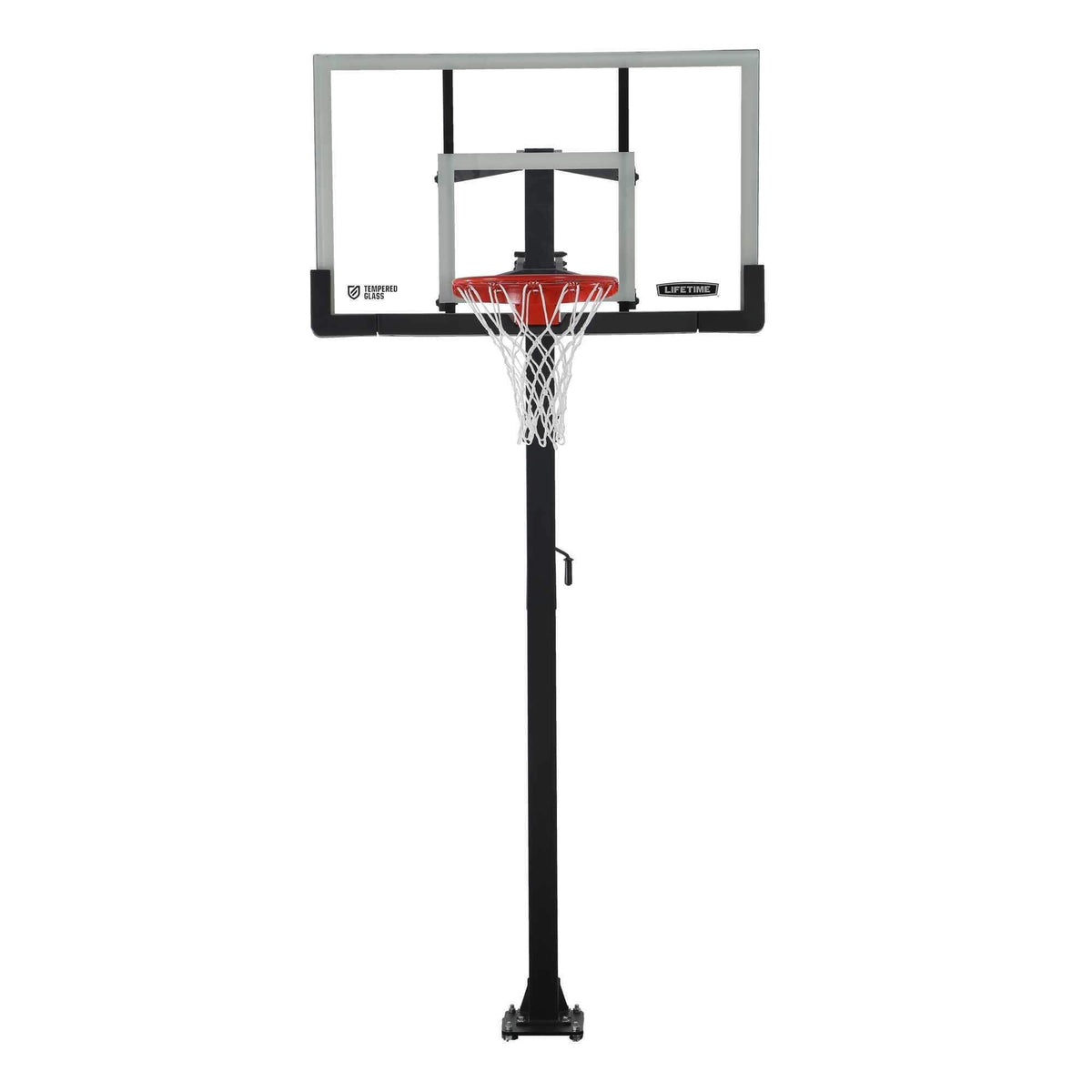 Lifetime Adjustable In-Ground Bolt Down Outdoor Basketball Hoop with 60-in Tempered Glass, Hoop & Net System