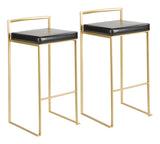 LumiSource Fuji Stackable PU Leather Counter/Bar Stools (2-Piece Set), Gold/Black