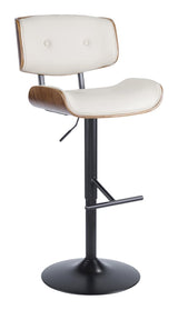 LumiSource Lombardi PU Leather Swivel Counter/Bar Stool Adjustable Height, Walnut/Cream