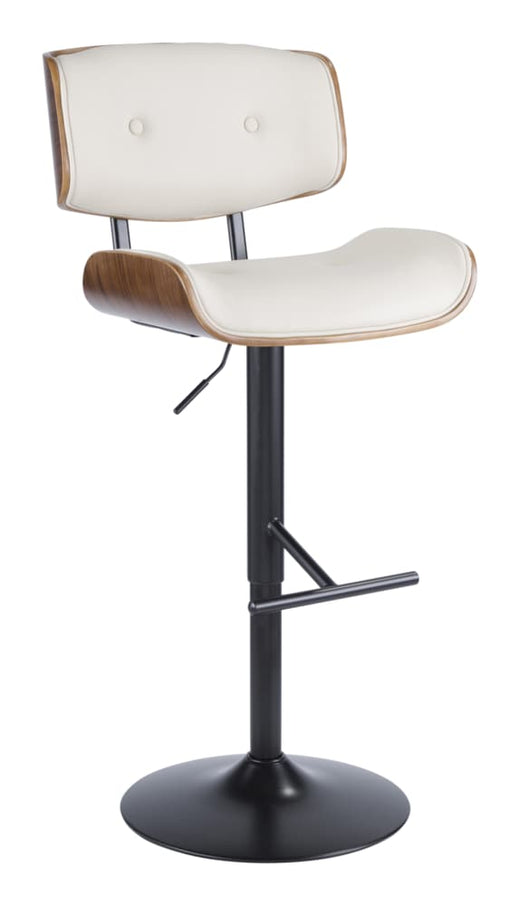 LumiSource Lombardi PU Leather Swivel Counter/Bar Stool Adjustable Height, Walnut/Cream