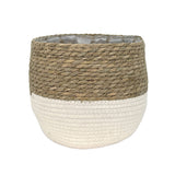 Lynne Weave Cotton Jute Round Basket Planter with Leaf-Proof Plastic Lining, 10-in