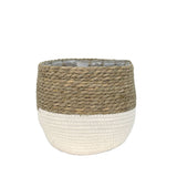 Lynne Weave Cotton Jute Round Basket Planter with Leaf-Proof Plastic Lining, 8-in