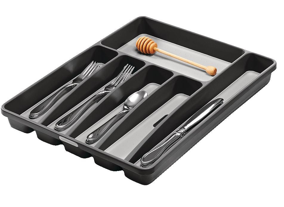 Madesmart Large 6-Compartment Cutlery & Kitchen Utensil Drawer Organizer Tray/Holder, Grey