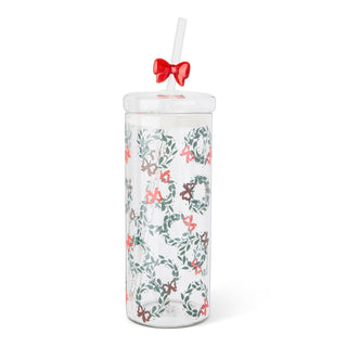 Manna 22-oz Printed Glass Tumbler with Bow Charm Straw