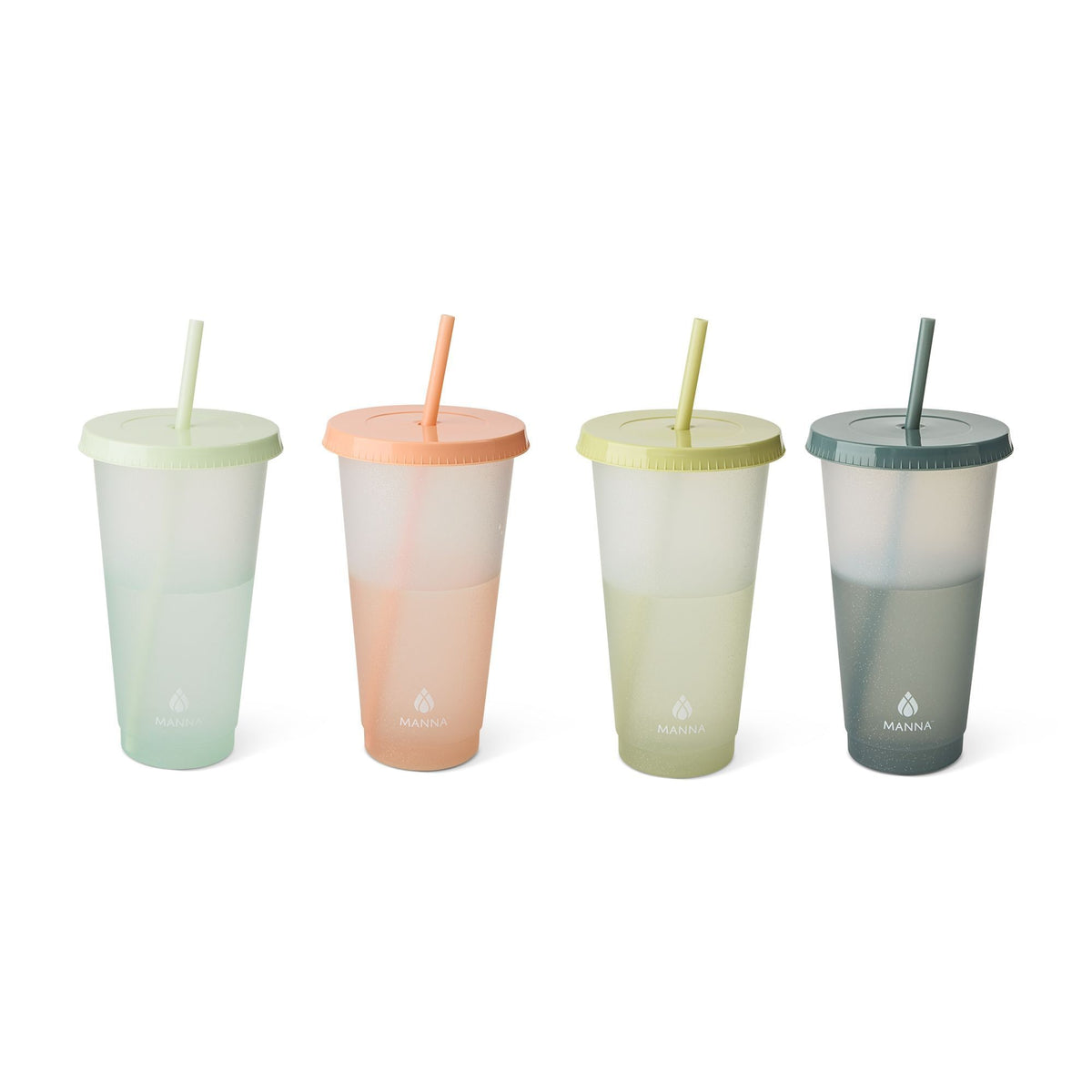 Manna Colour Changing Glitter Plastic Tumbler with Splashproof Lid, 24-oz, 4-pk