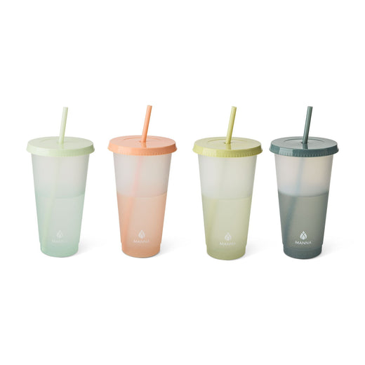 Manna Colour Changing Glitter Plastic Tumbler with Splashproof Lid, 24-oz, 4-pk
