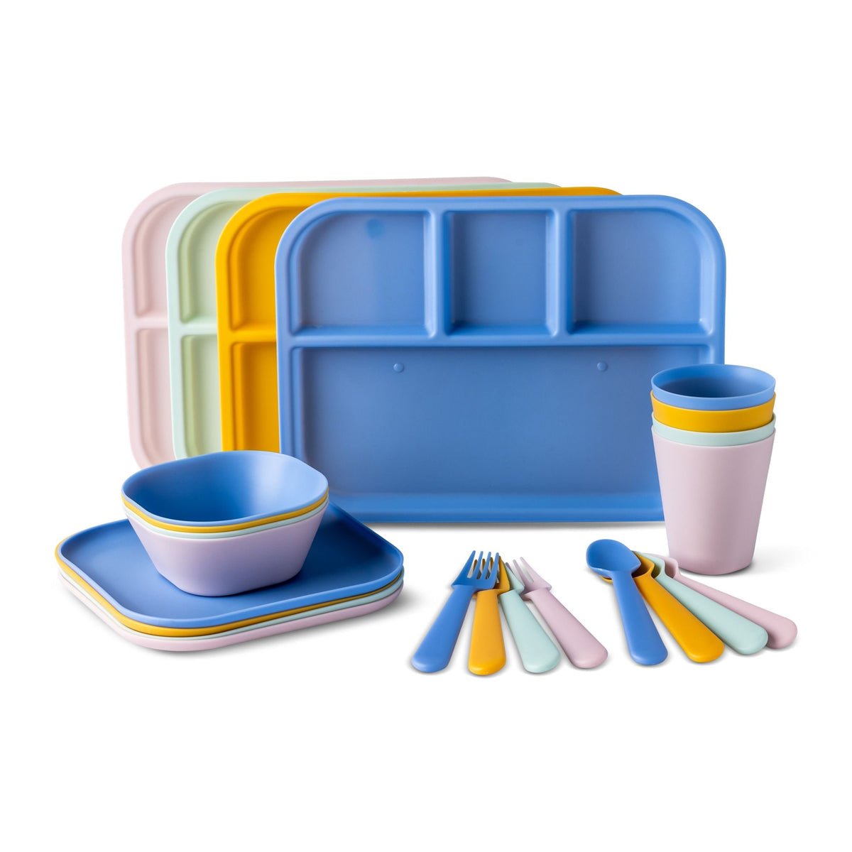 Manna Kids' Plastic Dinnerware Set, Serves 4, 24-pc, Dishwasher Safe