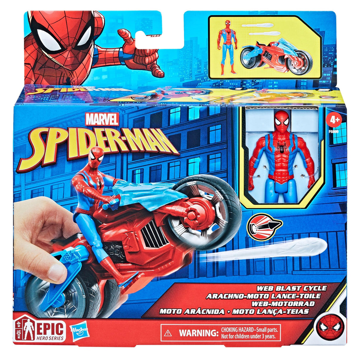 Marvel Spider-Man Web Blast Cycle Toy Set with 4-in Poseable Action Figure and 2 Web Projectiles