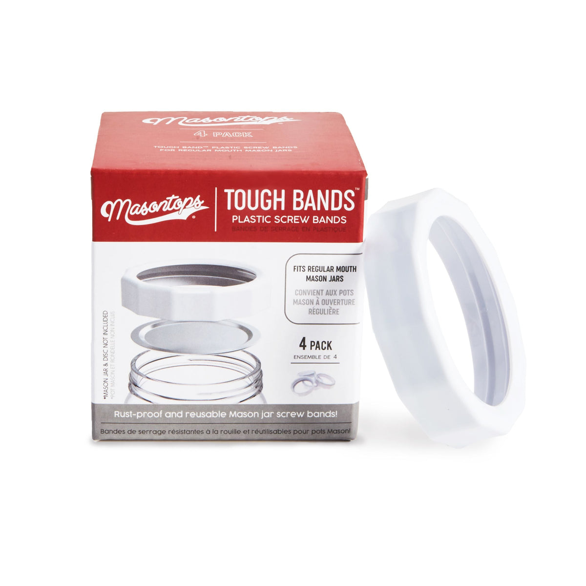 Masontops Regular Tough Screw Band for Jars, Rust-proof, 4-pk