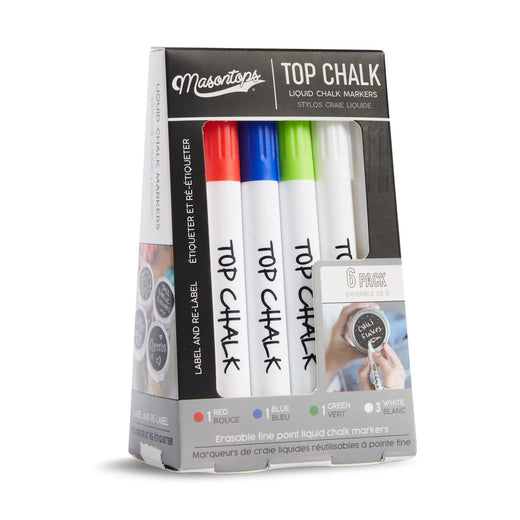 Masontops Top Chalk Erasable Liquid Chalk Markers, Multi-Colour, 6-pk