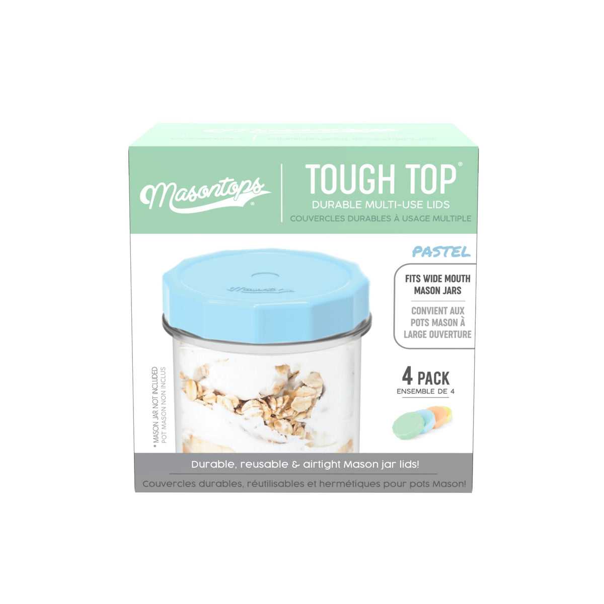 Masontops Tough Tops Durable Plastic Lids, Regular-Mouth, Assorted, 4-pk