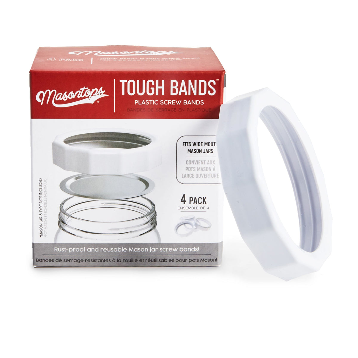 Masontops Wide Tough Screw Band for Jars, Rust-proof, 4-pk
