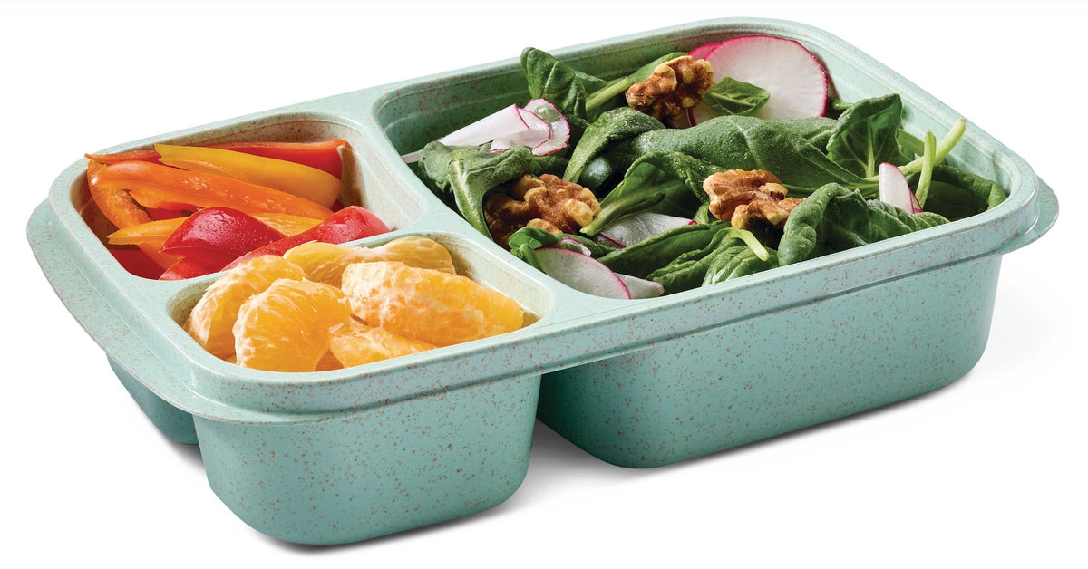 Master Chef 3-Section Food Storage Container, Green/Sage, with Wheat Straw, 4-pk