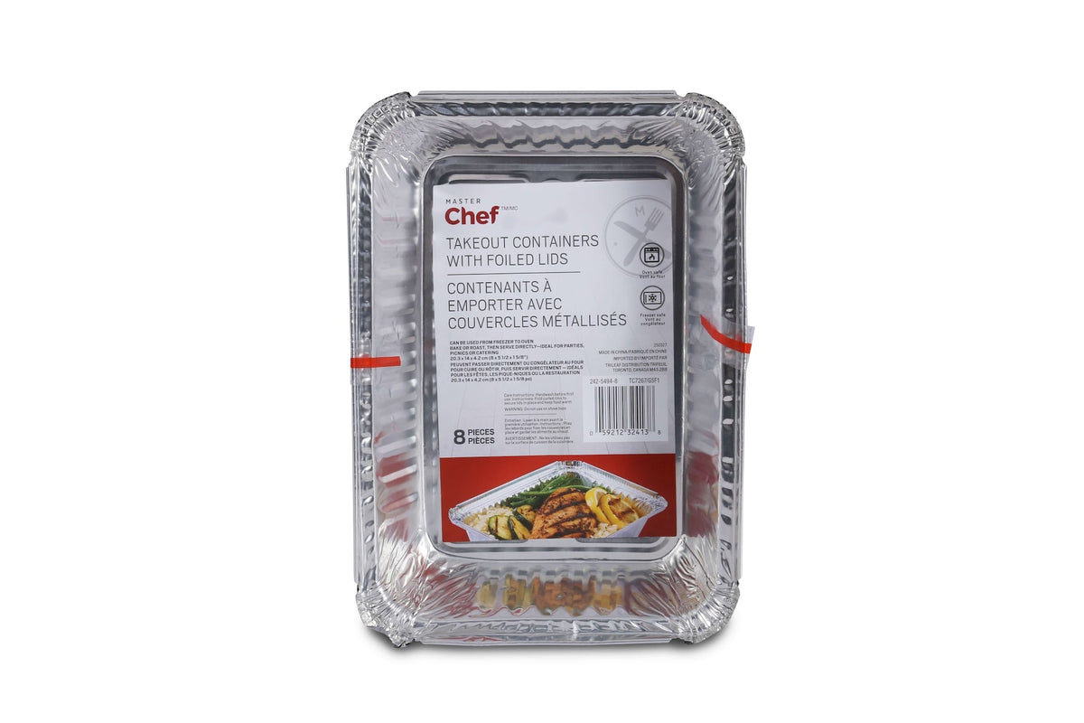 Master Chef Disposable Foil Take Out Food Storage Container with Lid, 3-lb, 4-pk