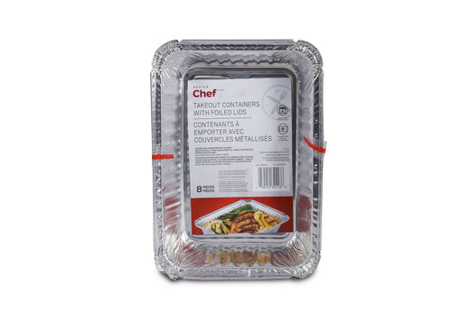 Master Chef Disposable Foil Take Out Food Storage Container with Lid, 3-lb, 4-pk