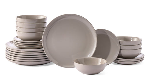 Master Chef Essential Coupe Stoneware Dinnerware Set, Serves 8, 24-pc, Light Grey
