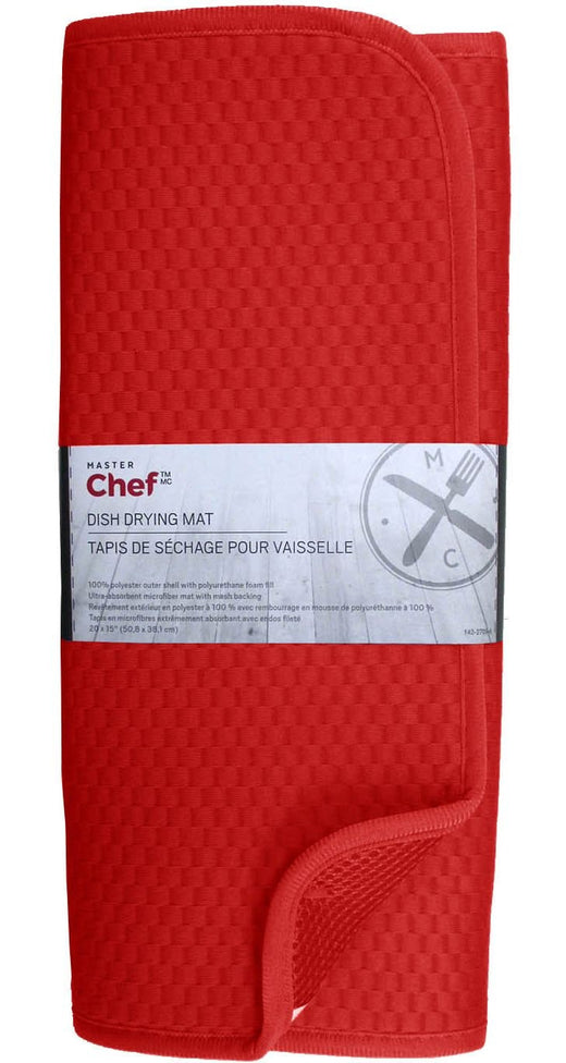 MASTER Chef Microfiber Dish Drying Mat, Reversible, 15-in x 20-in, Red
