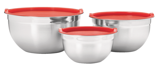 MASTER Chef Stainless Steel Mixing Bowls with Plastic Lids, 3-pk