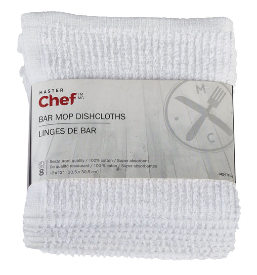 MASTER Chef Terry Cotton Bar Mop Dishcloths, 16-in x 19-in, White, Reusable, 4-pk