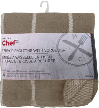 MASTER Chef Terry Cotton Checkered Dishcloths with Scrubber, 12-in x 12-in, 6-pk, Brown