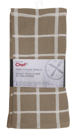 MASTER Chef Terry Cotton Checkered Kitchen Towels, Reusable, 16-in x 26-in, 4-pk, Brown/White image 2