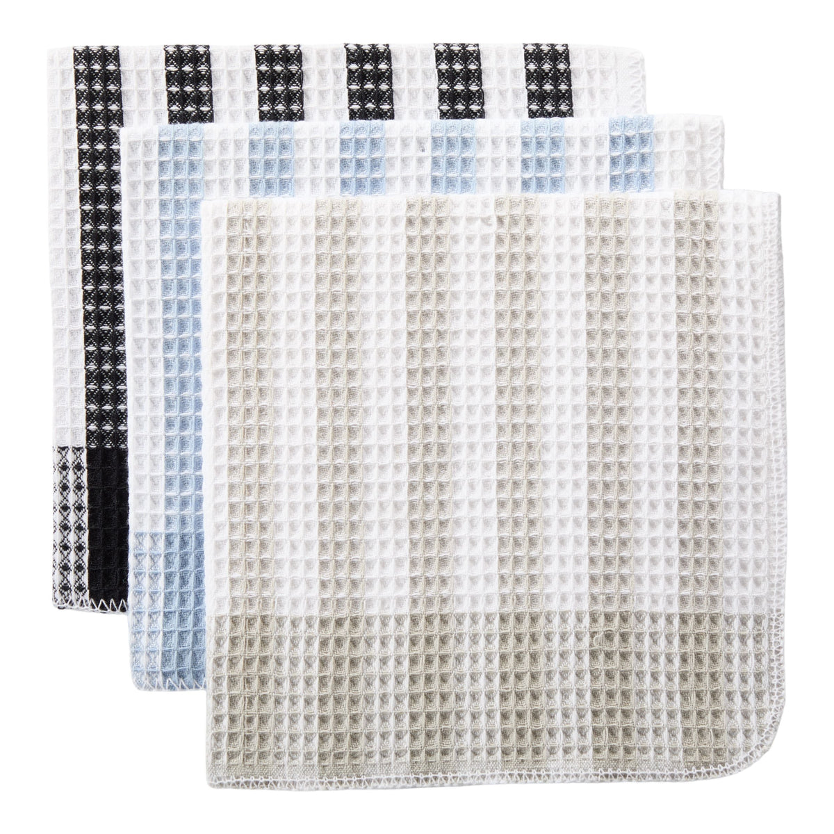 Master Chef Waffle Checkered Cotton Dish Cloths, Black, Grey & Blue, 14-in, 12-pk