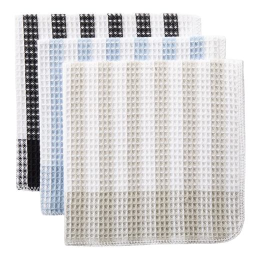 Master Chef Waffle Checkered Cotton Dish Cloths, Black, Grey & Blue, 14-in, 12-pk
