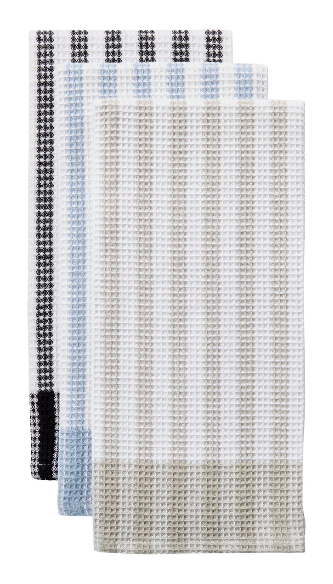 Master Chef Waffle Checkered Cotton Kitchen Towels, Black/Grey/Blue, 20-in x 30-in, 6-pk