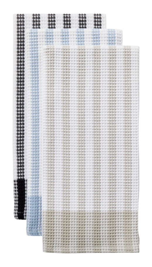 Master Chef Waffle Checkered Cotton Kitchen Towels, Black/Grey/Blue, 20-in x 30-in, 6-pk