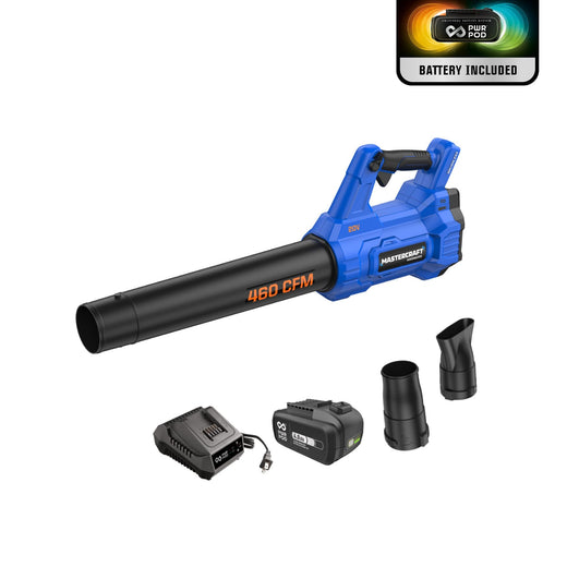 Mastercraft 20V Cordless 460 CFM Brushless Leaf Blower Kit with PWRPOD 4 Ah Battery and Charger