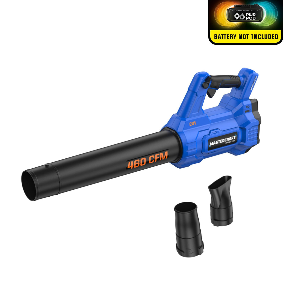 Mastercraft 20V Cordless 460 CFM Brushless Leaf Blower, Tool Only, PWR POD Compatible