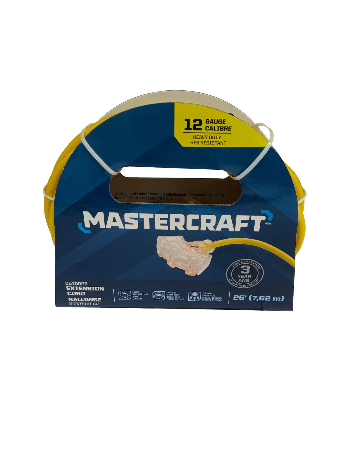 Mastercraft 25-ft Outdoor 12 Gauge Extension Cord with Fantail End, Yellow