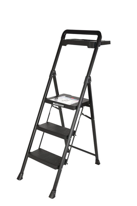 Mastercraft 3-Step Ladder Heavy-Duty Metal/Plastic Folding Step Stool, 300-lb, 4.5 ft