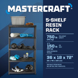 Mastercraft 5-Shelf Resin/ Plastic Storage Rack/ Shelving Unit, 36 x 18 x 72-in image 3
