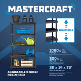 Mastercraft Adjustable 5-Shelf Resin/ Plastic Storage Rack/ Shelving Unit, 36 x 14 x 72-in image 8