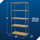 Mastercraft Adjustable 5-Shelf Steel Metal & Wood Storage Rack / Shelving Unit, 36 x 16 x 72-in image 5
